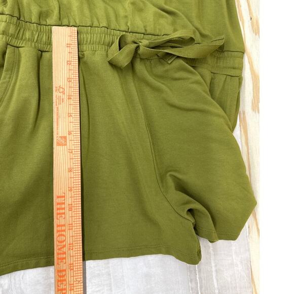 Daily Ritual Womens Soft Terry Sleeveless Romper Shorts Olive Green Waist Tie - Picture 8 of 10